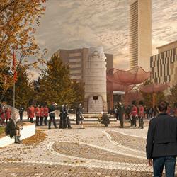 Pedestrian Level view of Ken Whillans Square